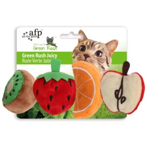 AFP Green Ruch Juicy 4 PK Cat Toy vibrant catnip fruit-shaped toys for active play and sensory enrichment