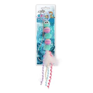 Cat Knotty Habit Yarn Caterpillar toy with colorful pom-poms and playful design for engaging cat play.