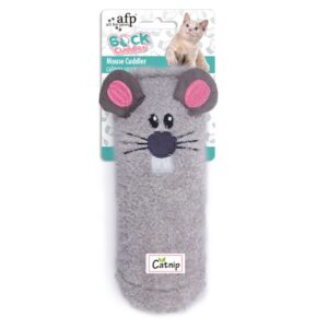 AFP Mouse Sock Cat Cuddler plush catnip mouse toy featuring grey fabric and embroidered details.