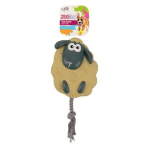 AFP Zootex Toss a Sheep - Latex Dog Toy featuring a sheep design with rope for interactive play.