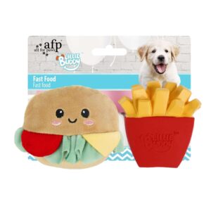 AFP Little Buddy Burger with Fries plush dog toy set featuring hamburger and fries.