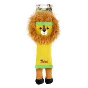AFP Dog Safari Firehose Lion plush toy featuring a yellow firehose body and fuzzy brown mane for playful dog fun.