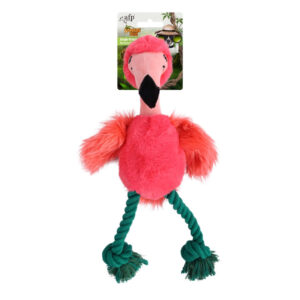 AFP Dog Safari Jungle Flamingo plush toy with rope legs for interactive dog play