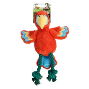 AFP Dog Safari Jungle Parrot plush toy with bright orange color and blue wing accents for dog play.