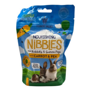 Burgess Country Values Carrot & Pea Nibbles 60g for rabbits and guinea pigs, oven baked, high in fiber, no added sugar.