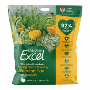 Burgess Excel Long Stem Feeding Hay with Marigold 1kg in eco-friendly packaging for healthy rabbits