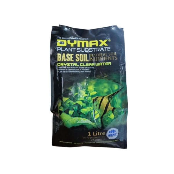 Dymax Base Soil package for planted aquariums; maintains pH, ensures clear water, and supports plant growth.