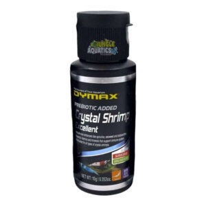 Dymax Crystal Shrimp 10g bottle with prebiotic added, ideal for feeding crystal shrimp and enhancing their coloration.