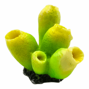 Green and Yellow Coral Aquarium Ornament for vibrant aquarium decor, mimicking real coral texture.