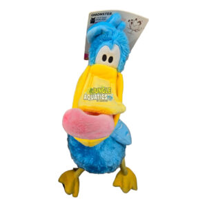 Q-Monster Dog Toy Blue Pelican plush dog toy with bright colors and soft texture for playful entertainment.