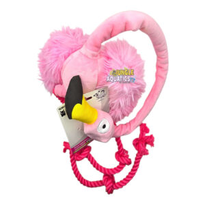Q-Monster Dog Toy Pink Flamingo Large with plush body and rope legs for dogs to tug and chew