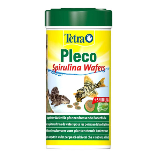 Tetra Pleco Multi Spirulina Wafers 85g for herbivorous bottom-feeding fish, supports health with algae and Omega-3.