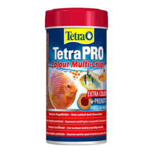 TetraPRO Colour Multi-Crisps fish food with bright packaging for vibrant fish coloration and high nutritional value.