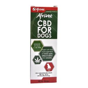 Afrivet nCBD+ for Dogs, 30 ml bottle, CBD drops for managing pain, inflammation, and anxiety in dogs.