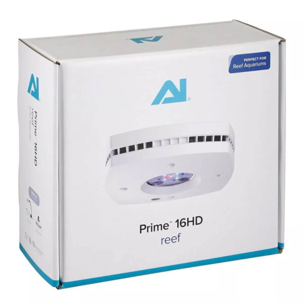 Prime 16 HD LED Reef Light packaging, perfect for enhancing reef aquariums with vibrant illumination.