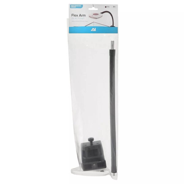 AI Prime Flex Arm - 12 Inch packaging with mount and adjustable arm for aquarium lights. Robust and adaptable design for easy setup.