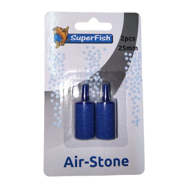 Blue 25mm air stones 2-pack for aquariums, promoting oxygen levels and enhancing aquatic environments.
