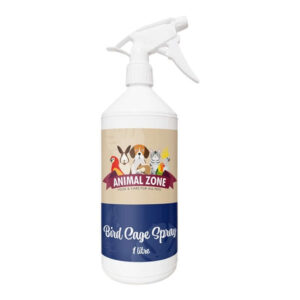 Animal Zone Bird Cage Spray 1L bottle for bird care, eliminates germs and odors, fragrance-free formula.