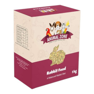 Animal Zone Rabbit Food packaging featuring a balanced diet for rabbits, including various grains and nutrients.