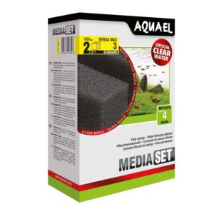Aquael Versamax 3 Sponge pack for crystal-clear water, includes 2 high-quality filter sponges, replace every 4 weeks.