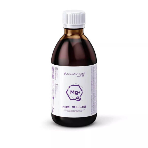Aquaforest AF Lab Mg Plus bottle for enhancing magnesium levels in marine aquariums, promoting coral health and growth.