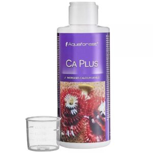 Aquaforest Ca Plus 200ml bottle for raising calcium levels in marine aquariums with measuring cup.