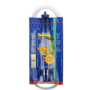 Aquarium gravel vacuum cleaner in packaging for easy maintenance and debris removal in fish tanks.