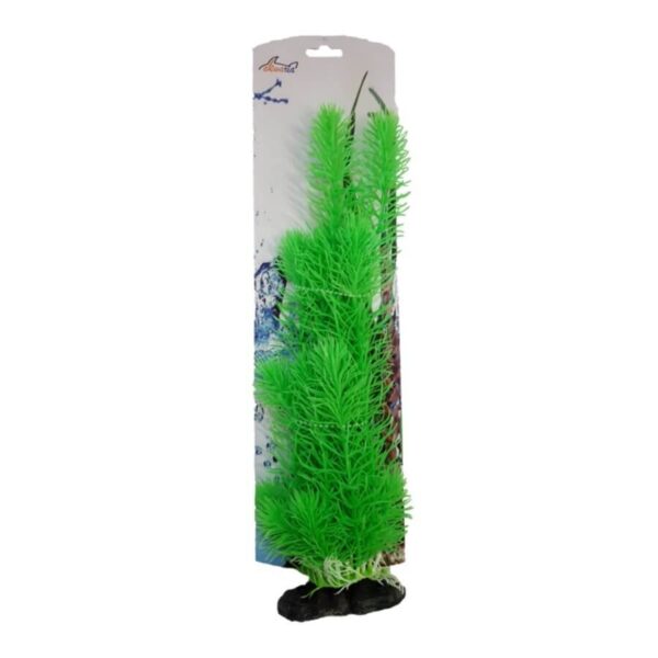 Bright green aquarium plastic plant PP8615, artificial decoration for fish tanks, low maintenance, vibrant colors, ceramic base.
