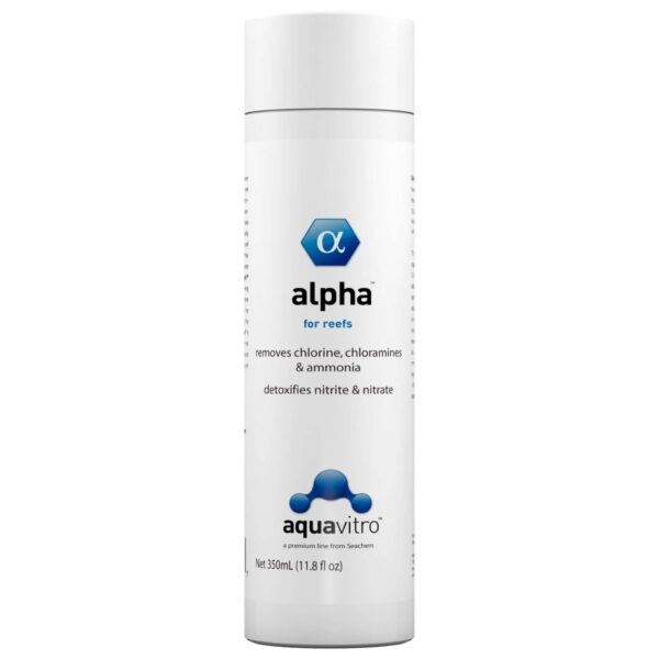 Aquavitro Alpha 350ml bottle, effective conditioner for aquariums, removes chlorine, chloramines, ammonia & detoxifies nitrite.