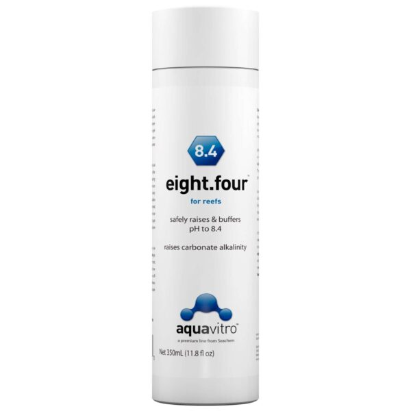 Aquavitro Eight.Four for reefs, 350ml bottle, raises pH to 8.4 and enhances carbonate alkalinity for marine aquariums.