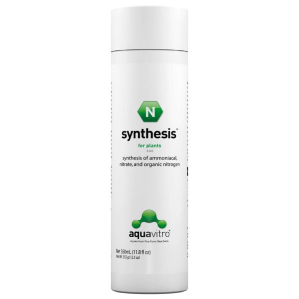 Aquavitro Plant Synthesis 350ml bottle for nitrogen synthesis in plants, promoting healthy growth with concentrated nutrients.