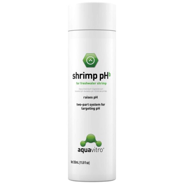 Aquavitro Shrimp pHb product bottle for raising pH in freshwater shrimp aquariums, 350ml size.