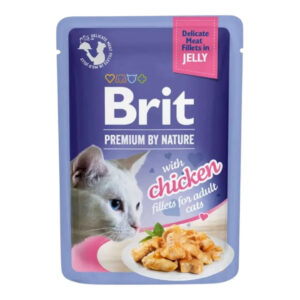 Brit Premium Delicate Fillets in Jelly with Chicken Cat Wet Food Pouch 85g for adult cats.
