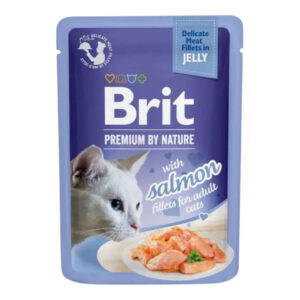 Brit Premium Delicate Fillets in Jelly with Salmon Cat Wet Food Pouch 85g for adult cats.