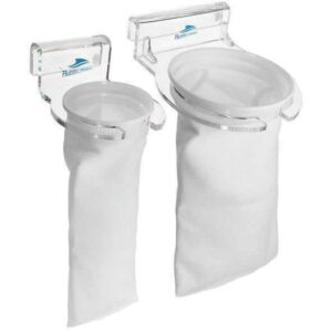 Bubble Magus Filter Sock Holder brackets with white filter socks for secure and convenient filtration management.