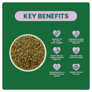 Burgess Excel Rabbit Light nuggets highlighting key benefits like weight control, digestion support, and added mint for flavor.