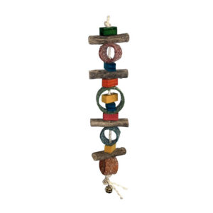Calci Grit Jungle Rings Parrot Toy made of wood and rope, colorful and designed for bird entertainment and chewing.