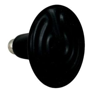 Black ceramic heat lamp bulb designed for reptiles, providing infrared heat for a safe and comfortable environment.