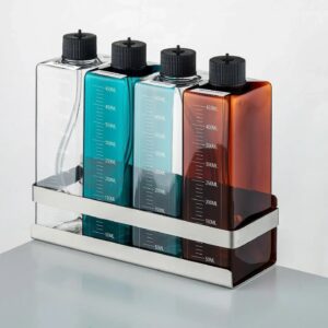 Chihiros 4 dosing containers with holder, featuring clear and colored bottles for accurate liquid measurement.