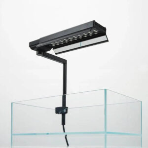 Chihiros CII RGB Shades with Mirror attached to an aquarium, showcasing modern lighting design for aquascaping.