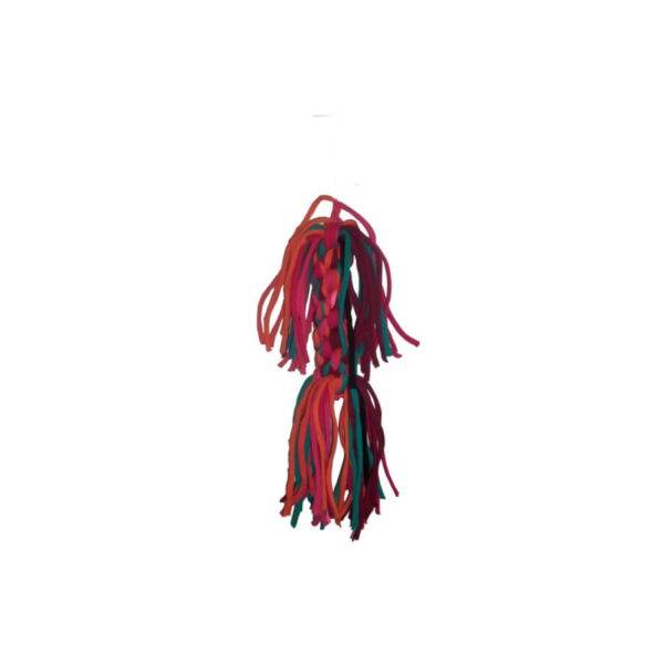 Colorful braided cotton dog chew toy designed for interactive play and dental health. Ideal for small to medium dogs.