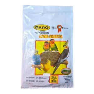 Daro Bird Cage Sand Sheets pack featuring colorful birds, size 1 (320x203mm), ideal for maintaining birdcage cleanliness.