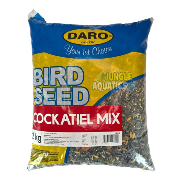 Daro Cockatiel Mix Seed bag, 2 kg, formulated to meet cockatiel nutritional needs with essential vitamins and minerals.