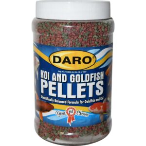 Daro Koi and Goldfish Pellets bottle showcasing floating fish feed for Koi and Goldfish, 500g size, vibrant color formula.