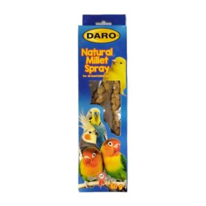 Daro Natural Millet Spray packaging with colorful birds, perfect treat for pet birds to forage and enjoy.