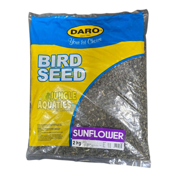 Daro Striped Sunflower Seed 2 kg bag, premium bird food for lovebirds, cockatiels, and parrots.