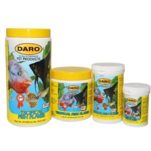 Daro Tropical Fish Flake Food jars in various sizes=