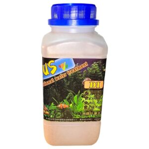 DI resin refill container for water treatment, featuring a blue cap and aquatic imagery on the label.