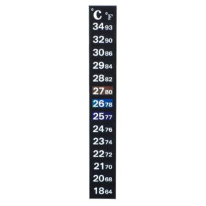 Digital stick-on aquarium thermometer displaying temperature in Celsius and Fahrenheit for easy monitoring.