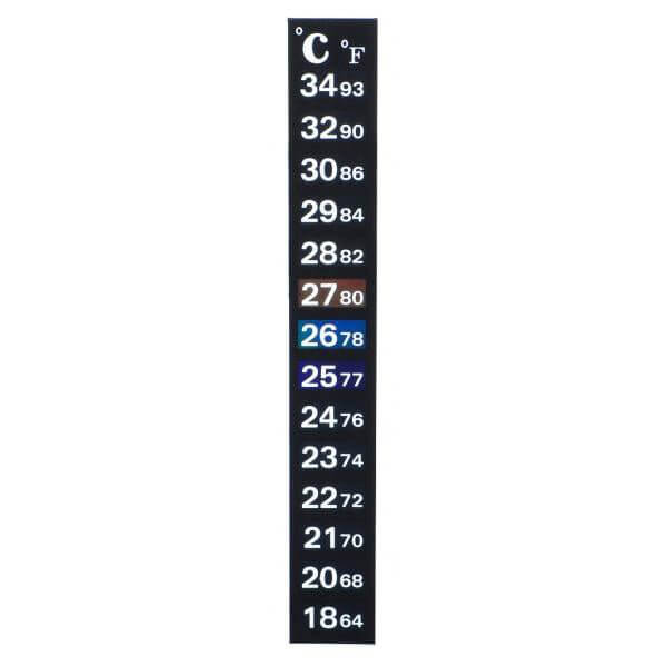 Digital stick-on aquarium thermometer displaying temperature in Celsius and Fahrenheit for easy monitoring.